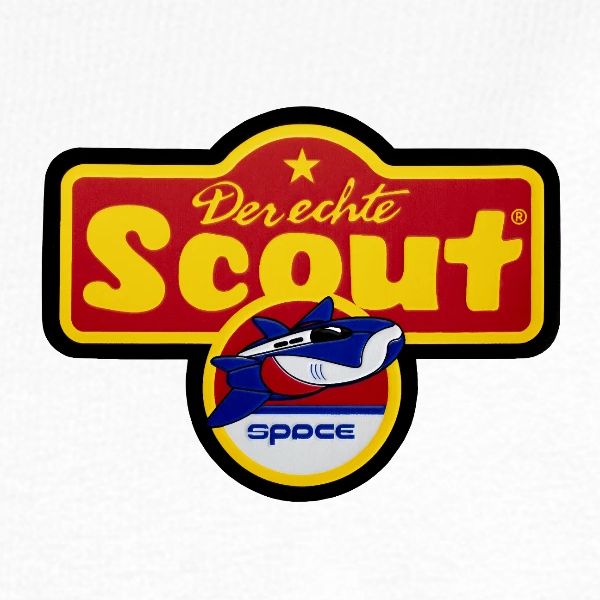 Scout Retro Logo SPACE, Druck vorne in Nahaufnahme