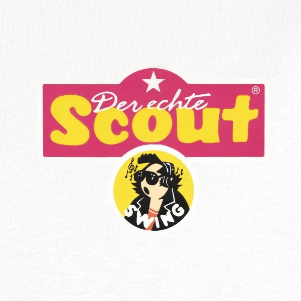Scout Retro Logo SWING, Druck vorne in Nahaufnahme