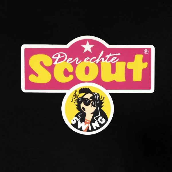 Scout Retro Logo SWING, Druck vorne in Nahaufnahme